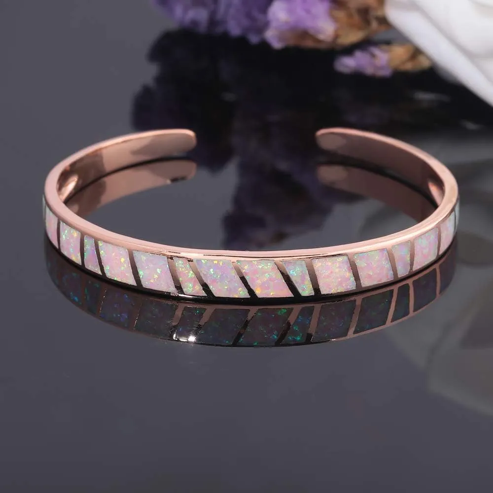 CiNily Womens Cuff Bracelet,Opal Bangle Bracelets Gold Plated Hypoallergenic Ladies Gemstone Open Cuff Bangle Bracelet