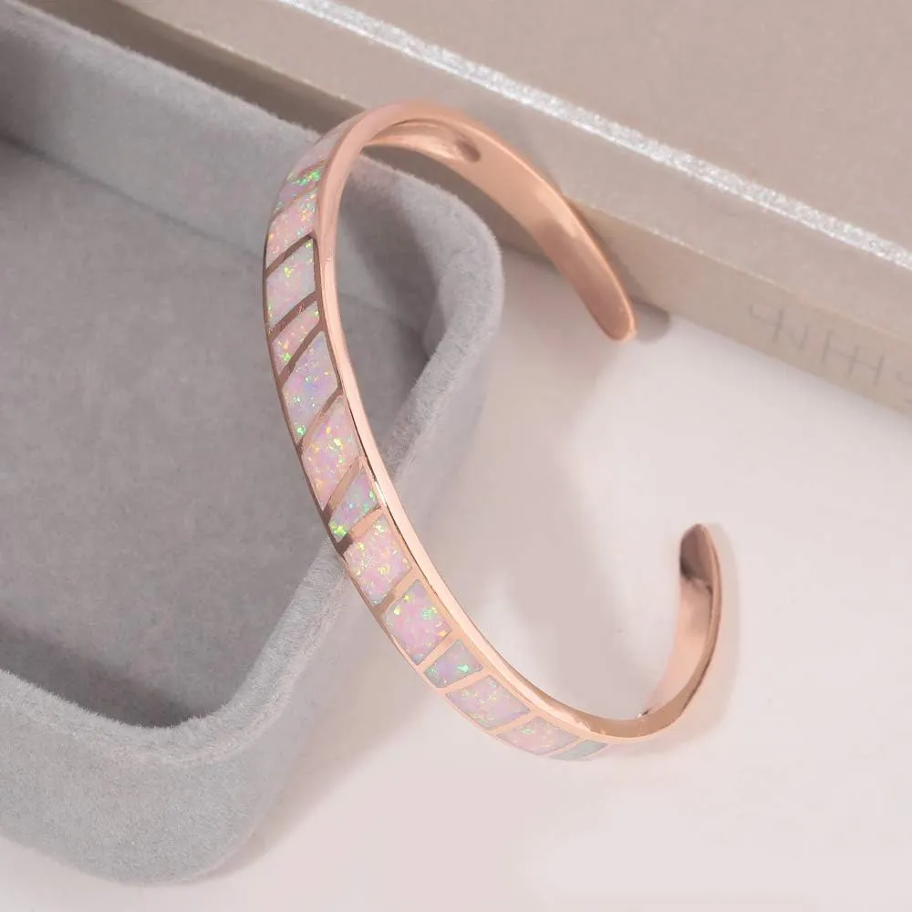 CiNily Womens Cuff Bracelet,Opal Bangle Bracelets Gold Plated Hypoallergenic Ladies Gemstone Open Cuff Bangle Bracelet