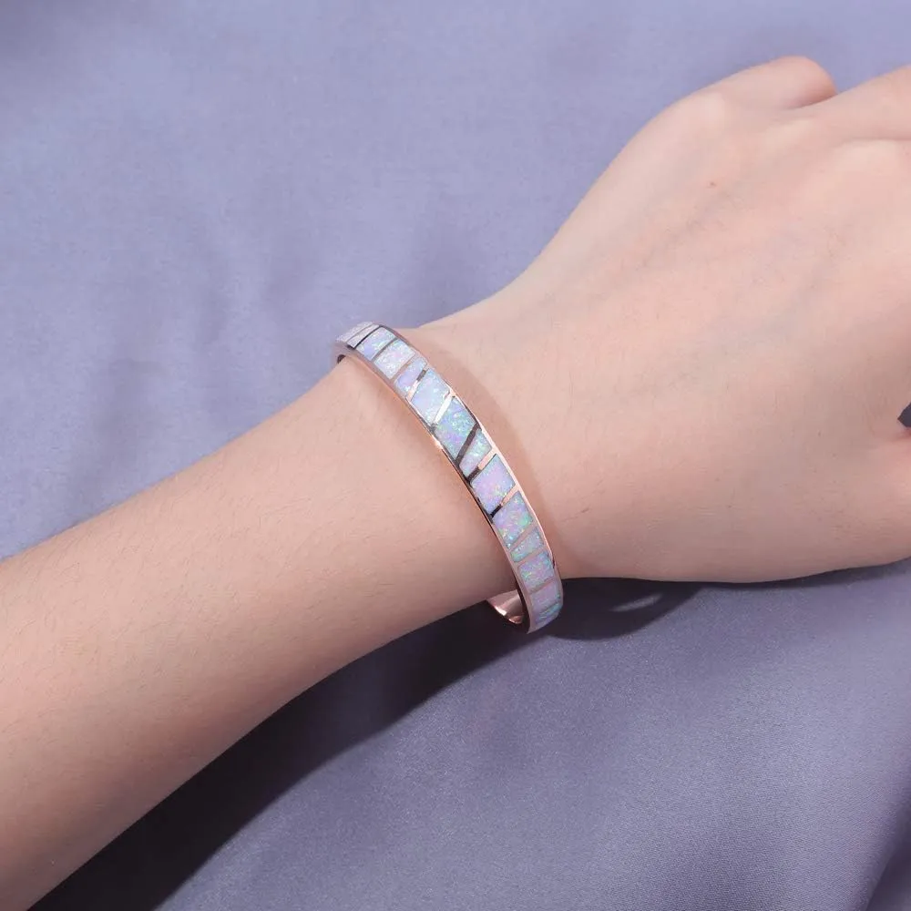 CiNily Womens Cuff Bracelet,Opal Bangle Bracelets Gold Plated Hypoallergenic Ladies Gemstone Open Cuff Bangle Bracelet