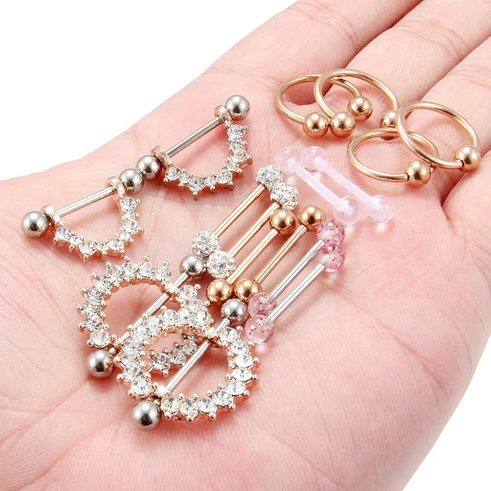 Cisyozi 16G 14G Nipple Piercing Jewelry Tongue Rings Hypoallergenic Surgical Steel Screw Nipple Tongue Shield Ring Barbell Body Piercing Jewelry Retainer for Women 9/16 Inch 14mm
