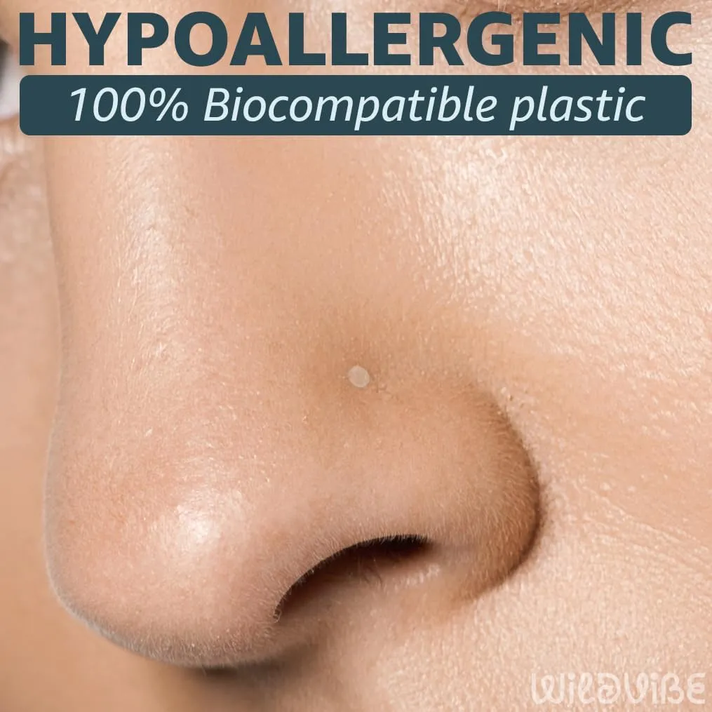 Clear Nose Rings Studs for Women, Men 10pcs - Plastic Retainer Flat Clear Nose Studs for Work, Surgery, Sports, School - Bioflex Nostril Piercing Jewelry