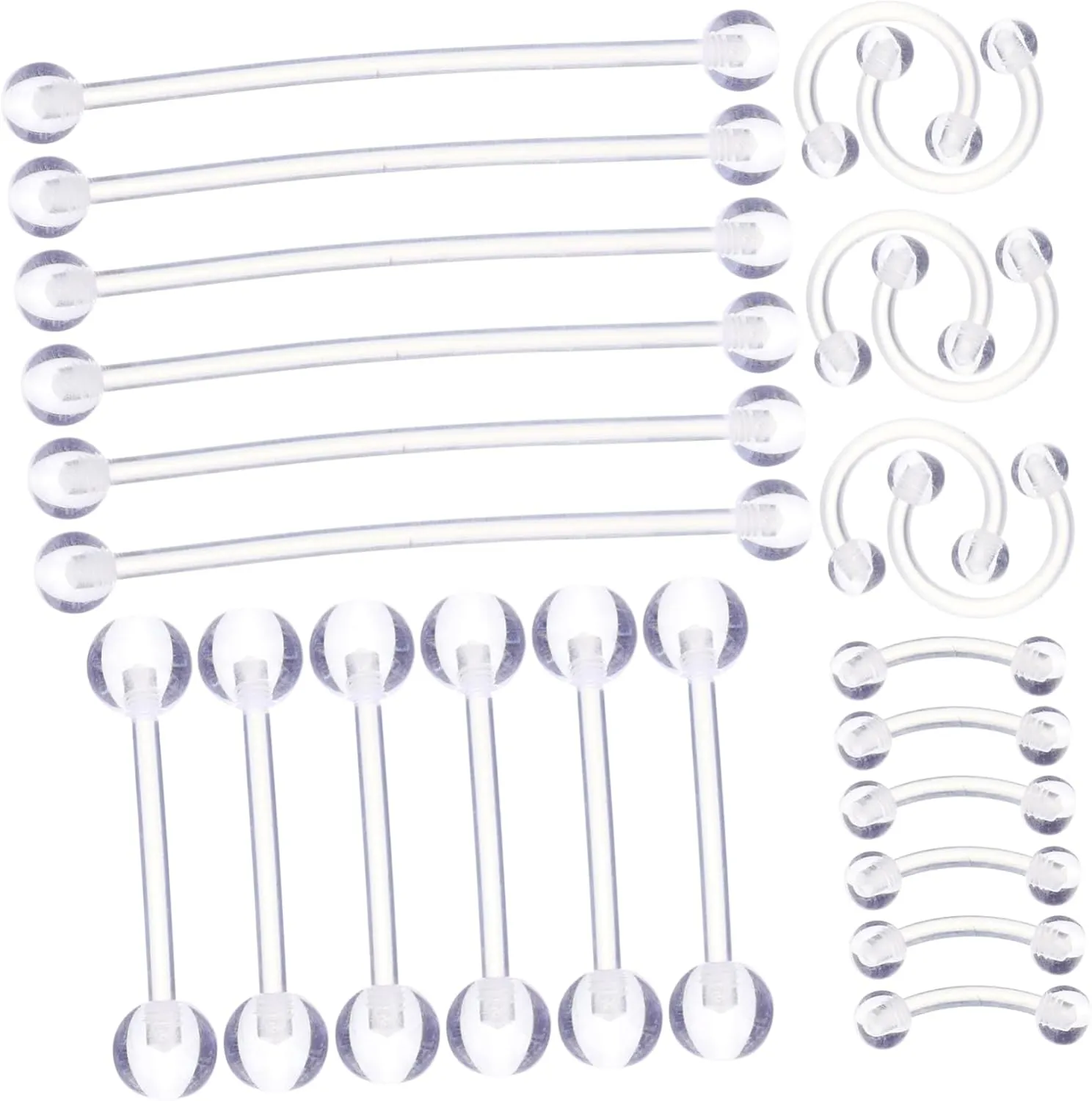CLISPEED 24pcs Body Piercing Jewelry Tongue Rings Eyebrow Nose Industrial Smooth Comfortable Piercing Jewelry for Everyday Wear Parties