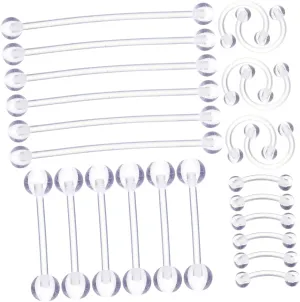 CLISPEED 24pcs Body Piercing Jewelry Tongue Rings Eyebrow Nose Industrial Smooth Comfortable Piercing Jewelry for Everyday Wear Parties