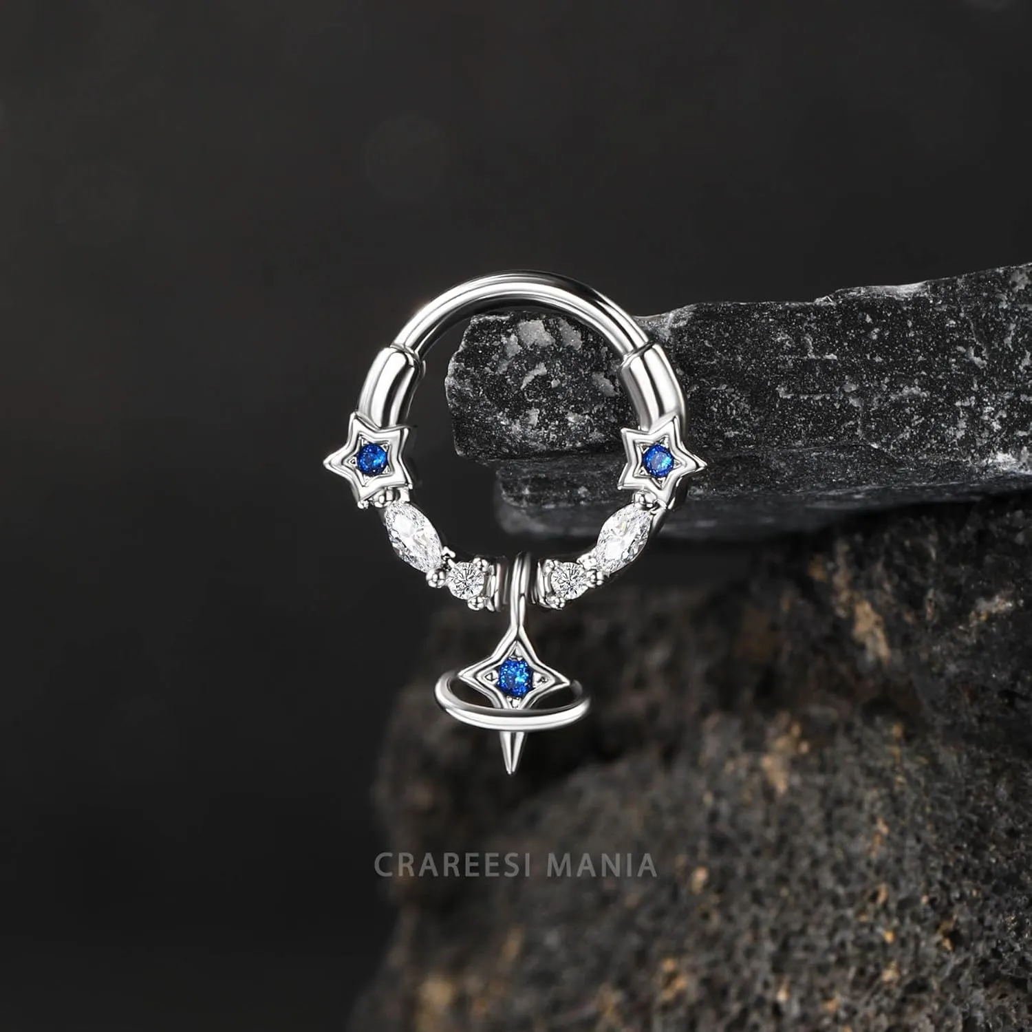 CM Crareesi Mania Dangle Septum Ring 316L Stainless Steel Septum Piercing Jewelry 16G Helix Star Dait Earrings for Women