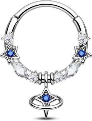 CM Crareesi Mania Dangle Septum Ring 316L Stainless Steel Septum Piercing Jewelry 16G Helix Star Dait Earrings for Women