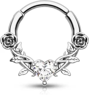 CM Crareesi Mania Rose Septum Ring - 316L Surgical Steel Septum & Helix Piercing Jewelry - 16Gauge Silver, 8mm Daith Earrings