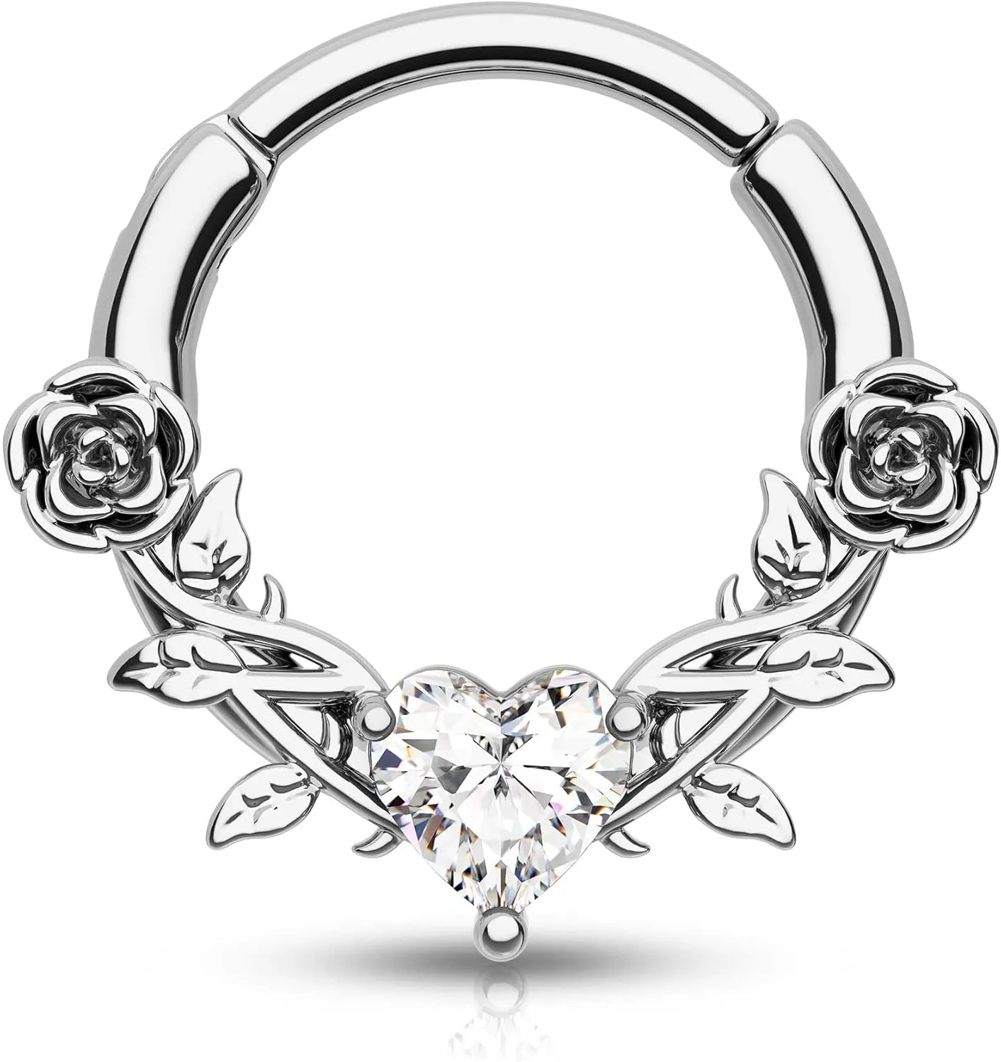 CM Crareesi Mania Rose Septum Ring - 316L Surgical Steel Septum & Helix Piercing Jewelry - 16Gauge Silver, 8mm Daith Earrings