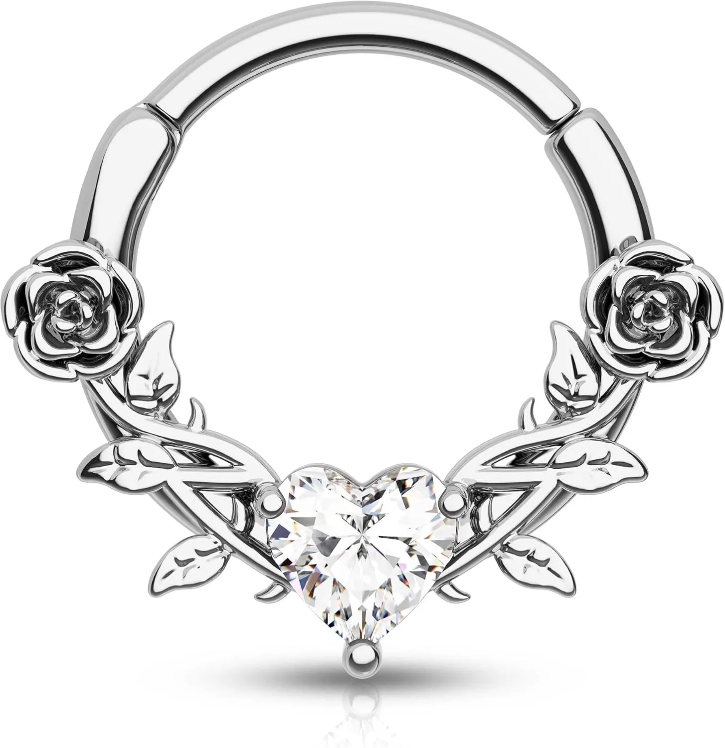 CM Crareesi Mania Rose Septum Rings - 316L Stainless Steel Septum & Helix Piercing Jewelry - 16Gauge Silver, 10mm Daith Earrings