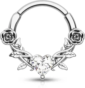 CM Crareesi Mania Rose Septum Rings - 316L Stainless Steel Septum & Helix Piercing Jewelry - 16Gauge Silver, 10mm Daith Earrings
