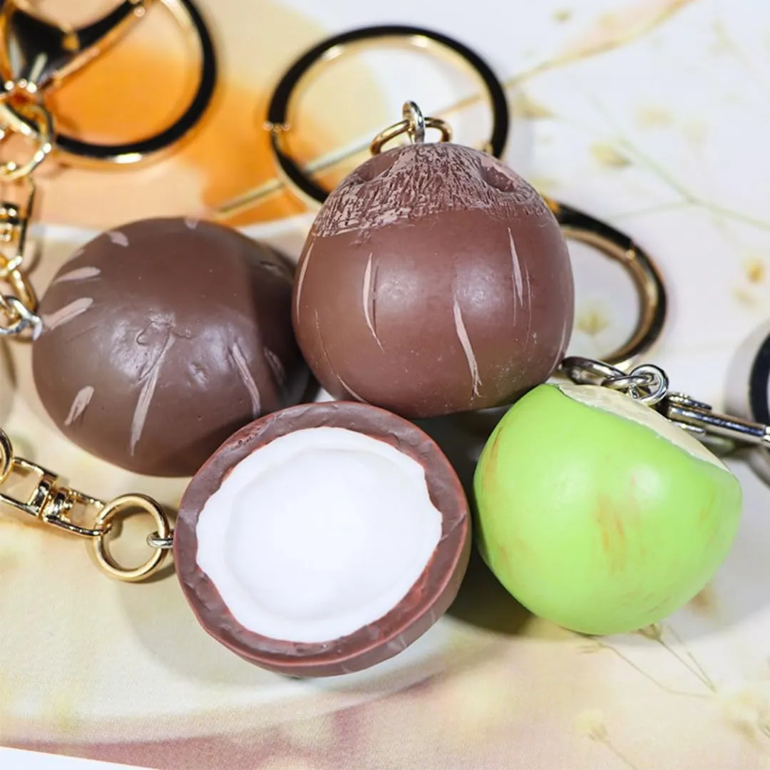 Coconut Keychain, Coconut Beach Charm Pendant for Bags, Purses, Backpacks, Summer Fruit Hawaiian Florida Souvenirs