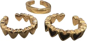 Color multi-heart ear cuff set. Three units. 24k gold plated. No ear holes. No piercing. Ear wrap. Love ear cuffs. Women's day gift for her