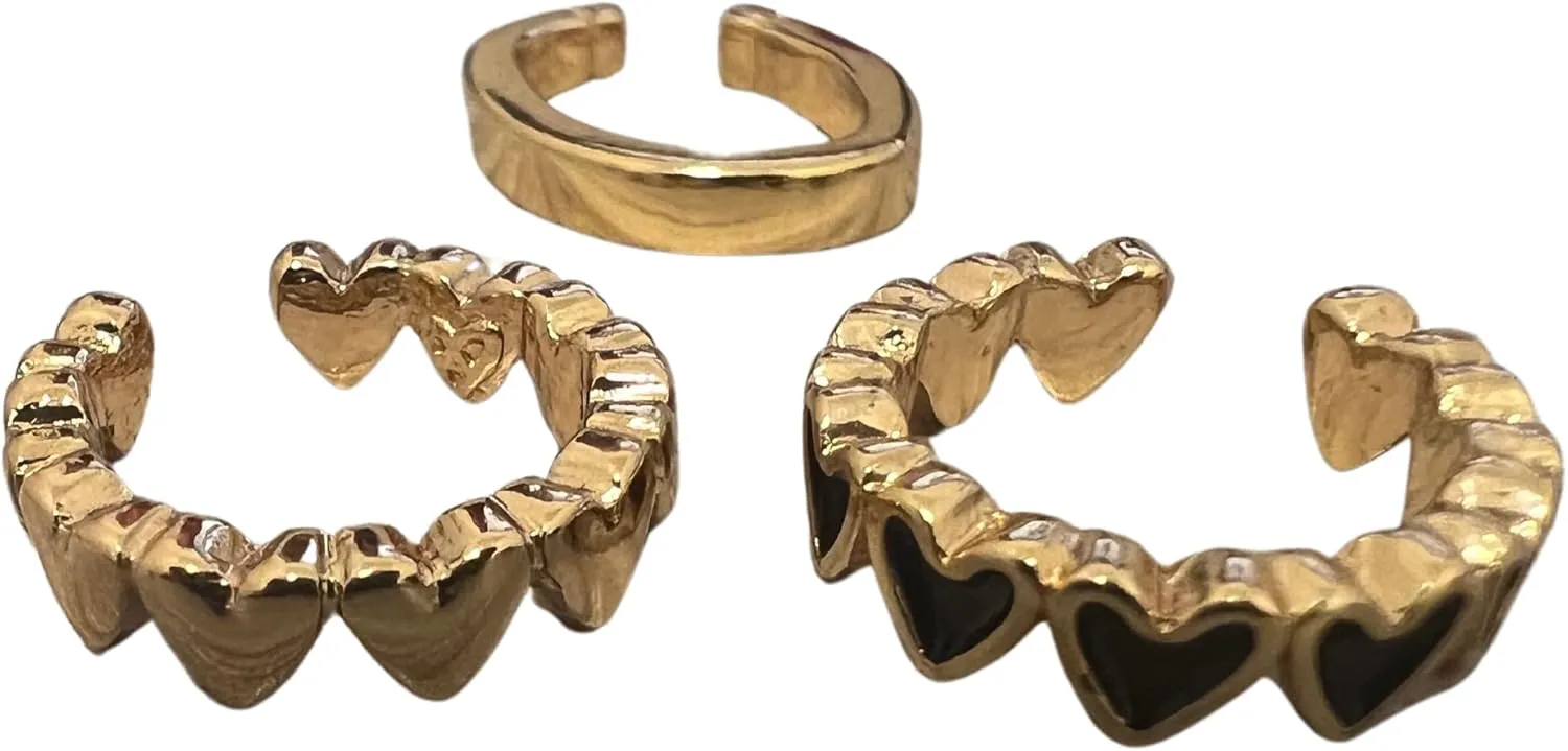 Color multi-heart ear cuff set. Three units. 24k gold plated. No ear holes. No piercing. Ear wrap. Love ear cuffs. Women's day gift for her