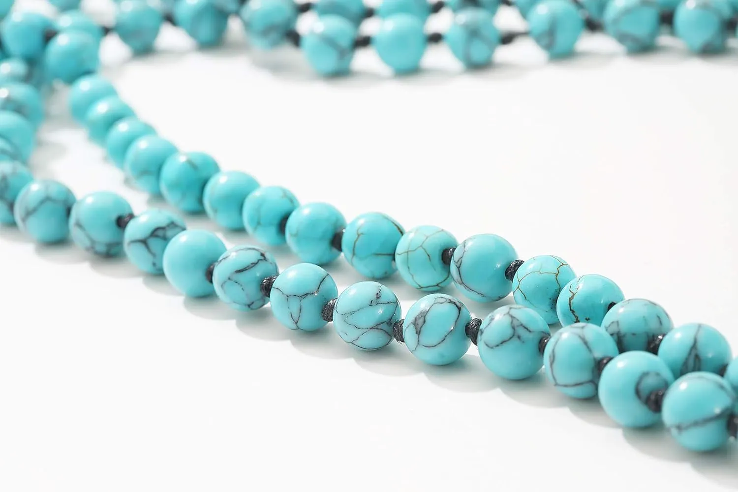 Colored Glass Beaded Sweater Necklace,Long Endless Handmade Strand Necklace Knotted Jewelry Costume 8 MM Infinity Gemstone Necklace