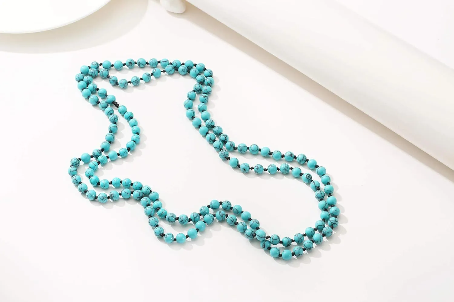 Colored Glass Beaded Sweater Necklace,Long Endless Handmade Strand Necklace Knotted Jewelry Costume 8 MM Infinity Gemstone Necklace