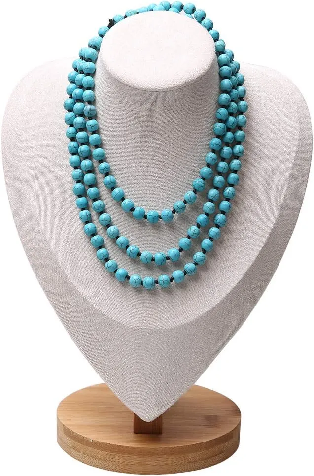 Colored Glass Beaded Sweater Necklace,Long Endless Handmade Strand Necklace Knotted Jewelry Costume 8 MM Infinity Gemstone Necklace