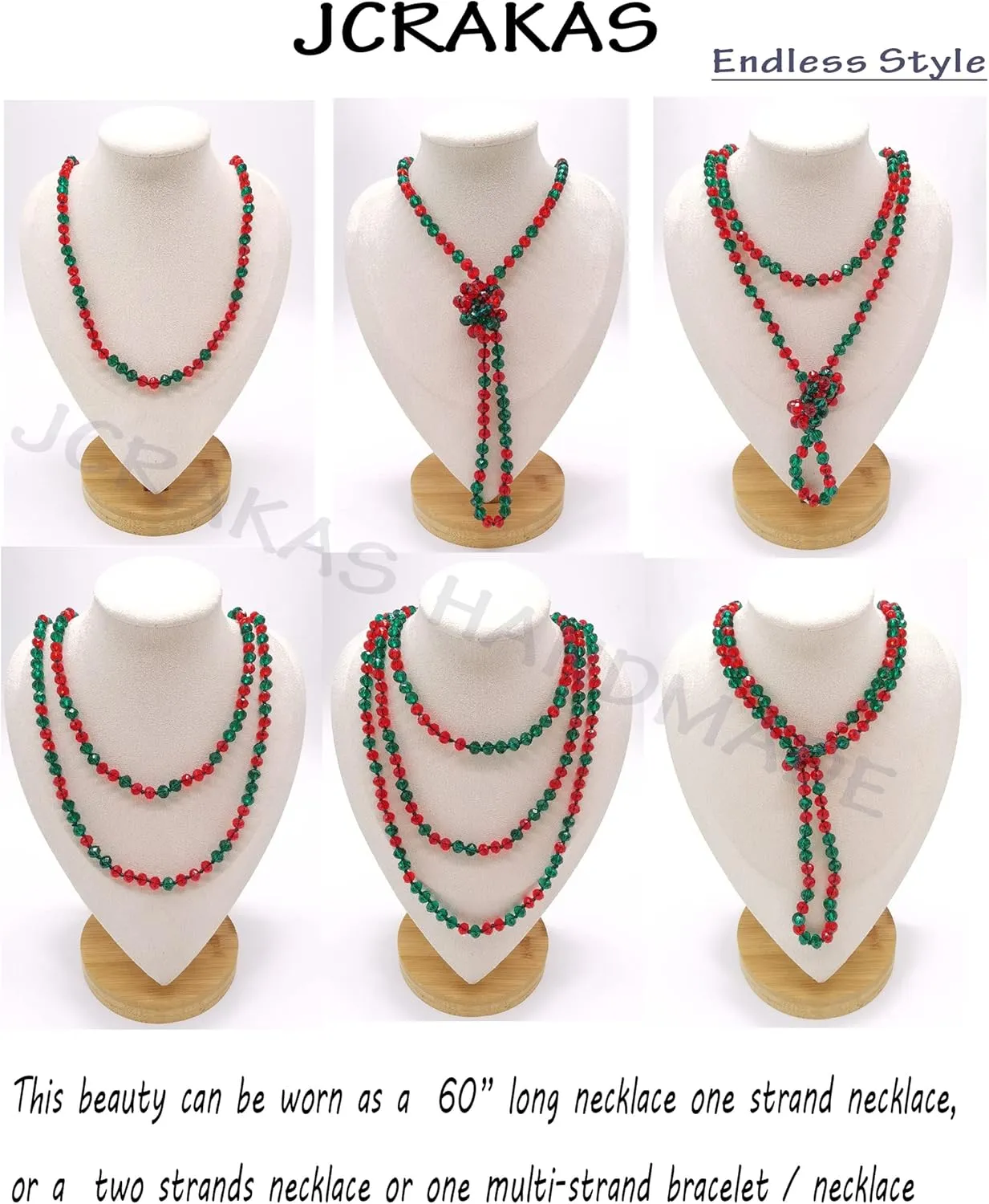 Colored Glass Beaded Sweater Necklace,Long Endless Handmade Strand Necklace Knotted Jewelry Costume 8 MM Infinity Gemstone Necklace