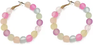 Colorful Beaded Ball Large Huggie Hoop Earrings Acrylic Resin Round Balls Beads Big Circle Statement Earrings Hoops Bohemian Jewelry Gifts for Women Girls Summer Beach Party