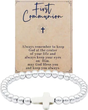 Communion Jewelry for Women - Pearl Cross Bracelet First Communion,Baptism,Confirmation Jewelry Catholic Christian Bracelet Jewelry for Daughter Granddaughter Niece