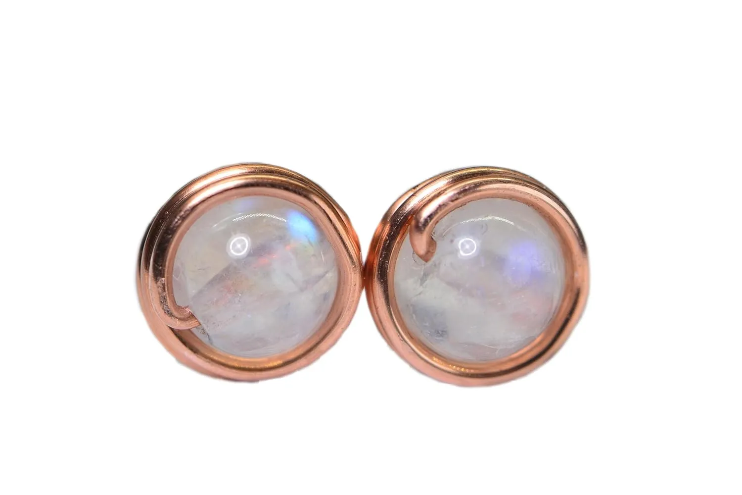 Copper Wire Wrapped Stud Earrings Natural Moonstone Round 6mm Earrings Gift For Girlfriend (moonstone)