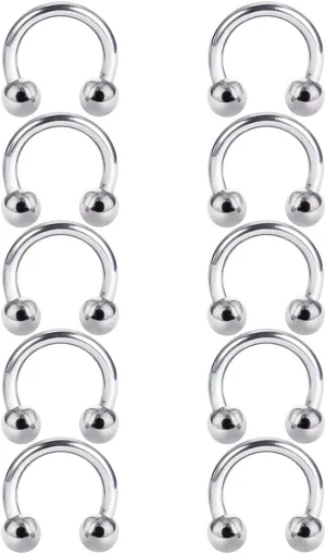 COTTVOTT 10pcs 14G 16G Stainless Steel Horseshoe Hoop Rings Ear Eyebrow Nose Septum Piercing 6-14mm