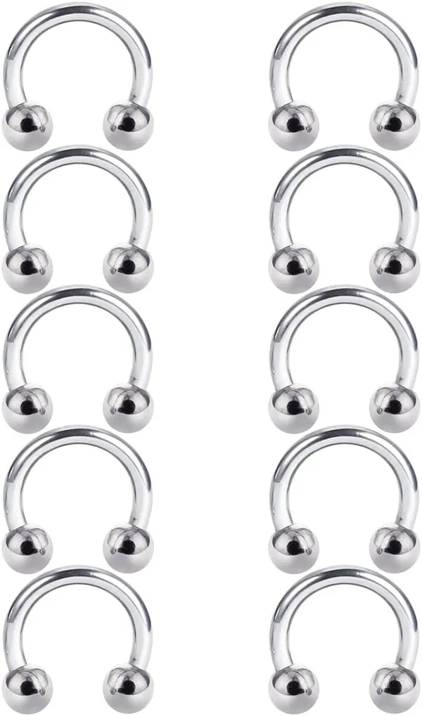 COTTVOTT 10pcs 14G 16G Stainless Steel Horseshoe Hoop Rings Ear Eyebrow Nose Septum Piercing 6-14mm