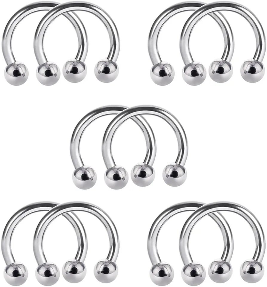 COTTVOTT 10pcs 14G 16G Stainless Steel Horseshoe Hoop Rings Ear Eyebrow Nose Septum Piercing 6-14mm