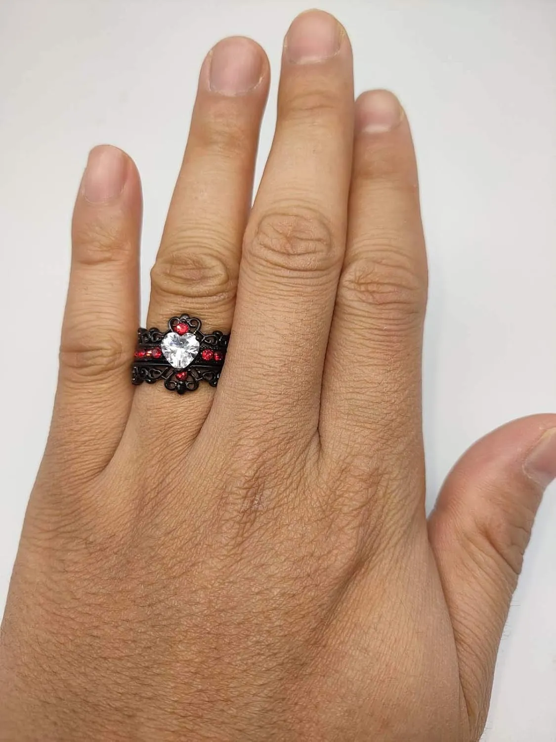 Couple Rings Black Plated Heart Red Cz Womens Wedding Ring Sets Crown Ring Titanium Man Wedding BandsPlease Buy 2 Rings for 1 Pair