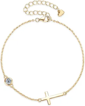 Cross Bracelet with 4MM Moissanite D Color VVS1 Clarity 925 Silver Adjustable Bracelets for Women Mom Birthday Gifts