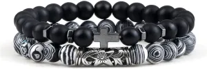 Cross Bracelets Set Hot Men Natural Wood Beads Lava Tiger Eye Stone Onyx Meditation Prayer Bracelet Women Yoga Jewelry Pulseras,Set 10