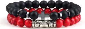 Cross Bracelets Set Hot Men Natural Wood Beads Lava Tiger Eye Stone Onyx Meditation Prayer Bracelet Women Yoga Jewelry Pulseras,Set 4