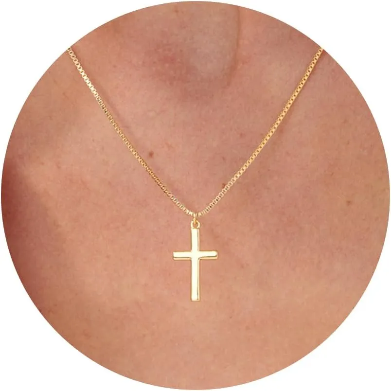 Cross Necklace for Women, Gold/Silver Cross Necklace 14K Gold/White Gold Plated Dainty Necklace Simple Jewelry for Women