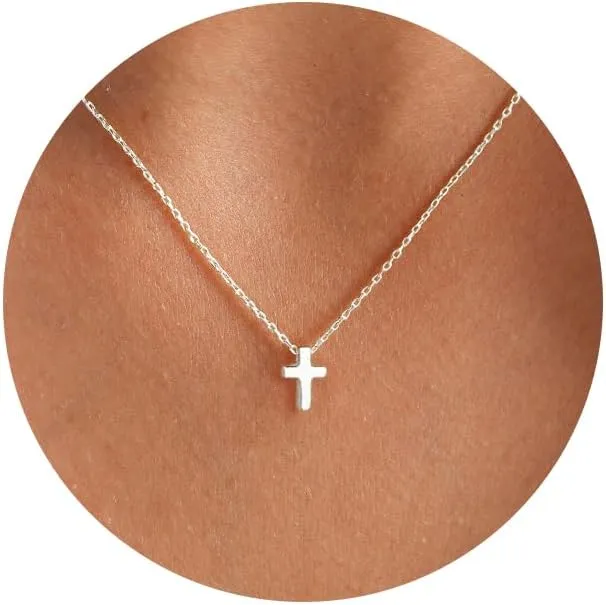 Cross Necklace for Women, Gold/Silver Cross Necklace 14K Gold/White Gold Plated Dainty Necklace Simple Jewelry for Women