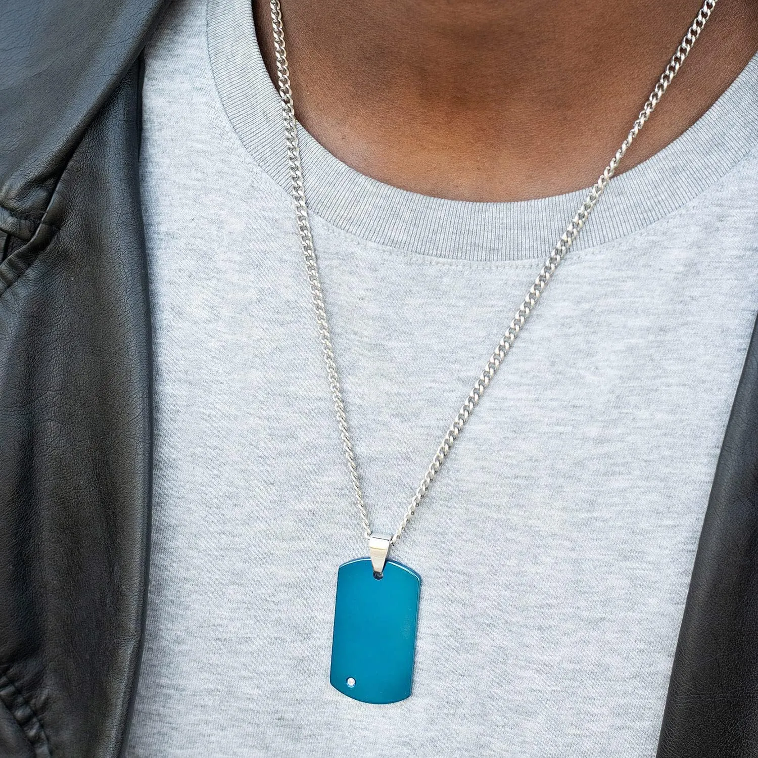 Crucible Polished Diamond Accent Tungsten Carbide Dog Tag Pendant - 24"