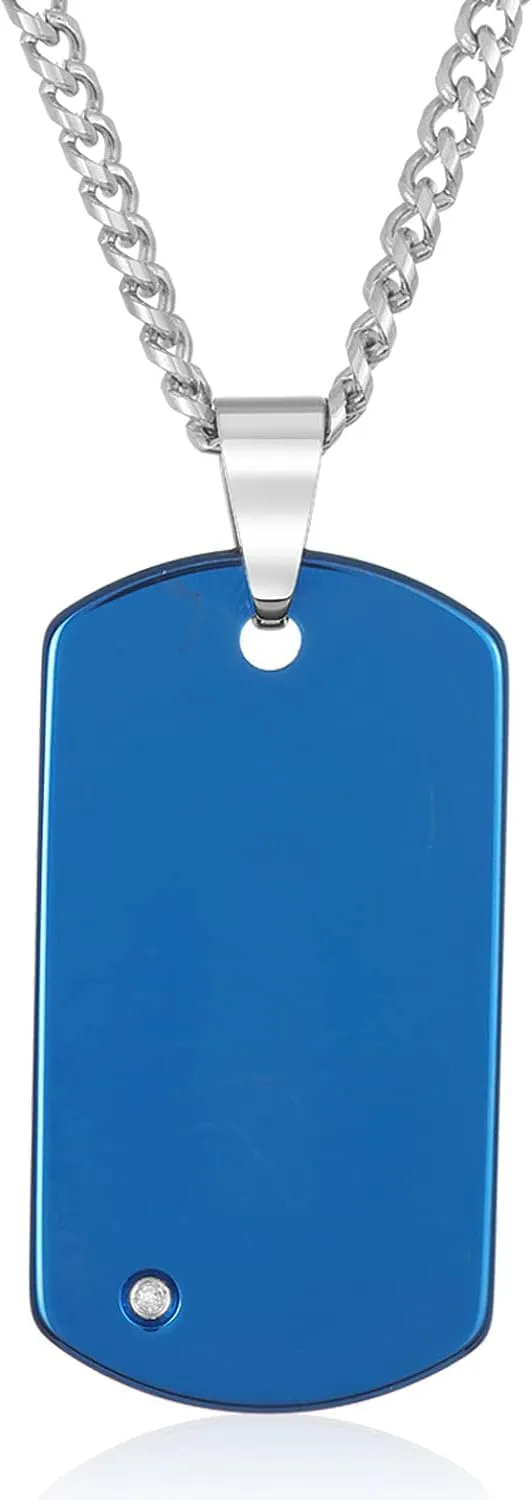 Crucible Polished Diamond Accent Tungsten Carbide Dog Tag Pendant - 24"