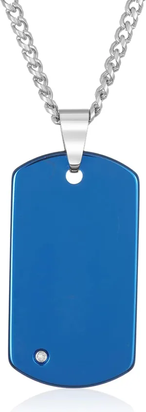Crucible Polished Diamond Accent Tungsten Carbide Dog Tag Pendant - 24"