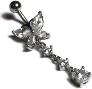 Crystal Clear Rhinestone Butterfly Dangle Body Piercing Jewelry Navel Rings