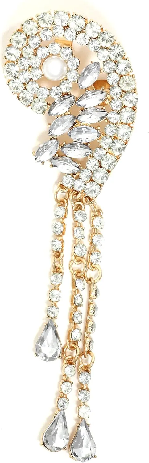Crystal Ear Cuff Gun Metal Swirl Wrap Gold Tone Chandelier Earring CA39 Fashion Jewelry