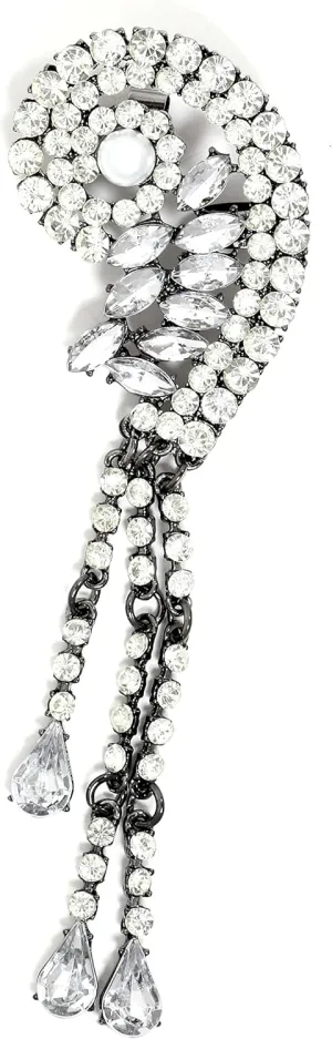 Crystal Ear Cuff Gun Metal Swirl Wrap Silver Tone Chandelier Earring CA41 Fashion Jewelry