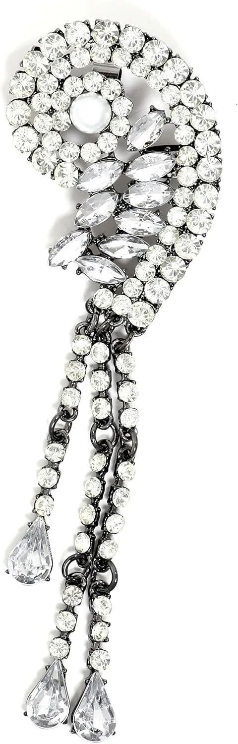 Crystal Ear Cuff Gun Metal Swirl Wrap Silver Tone Chandelier Earring CA41 Fashion Jewelry