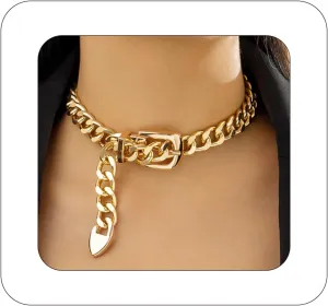 Cuban Link Chain Necklace Punk Belt Buckle Shaped Chunky Choker Necklace Statement Thick Chain Necklace Jewelry Gifts for Women Men