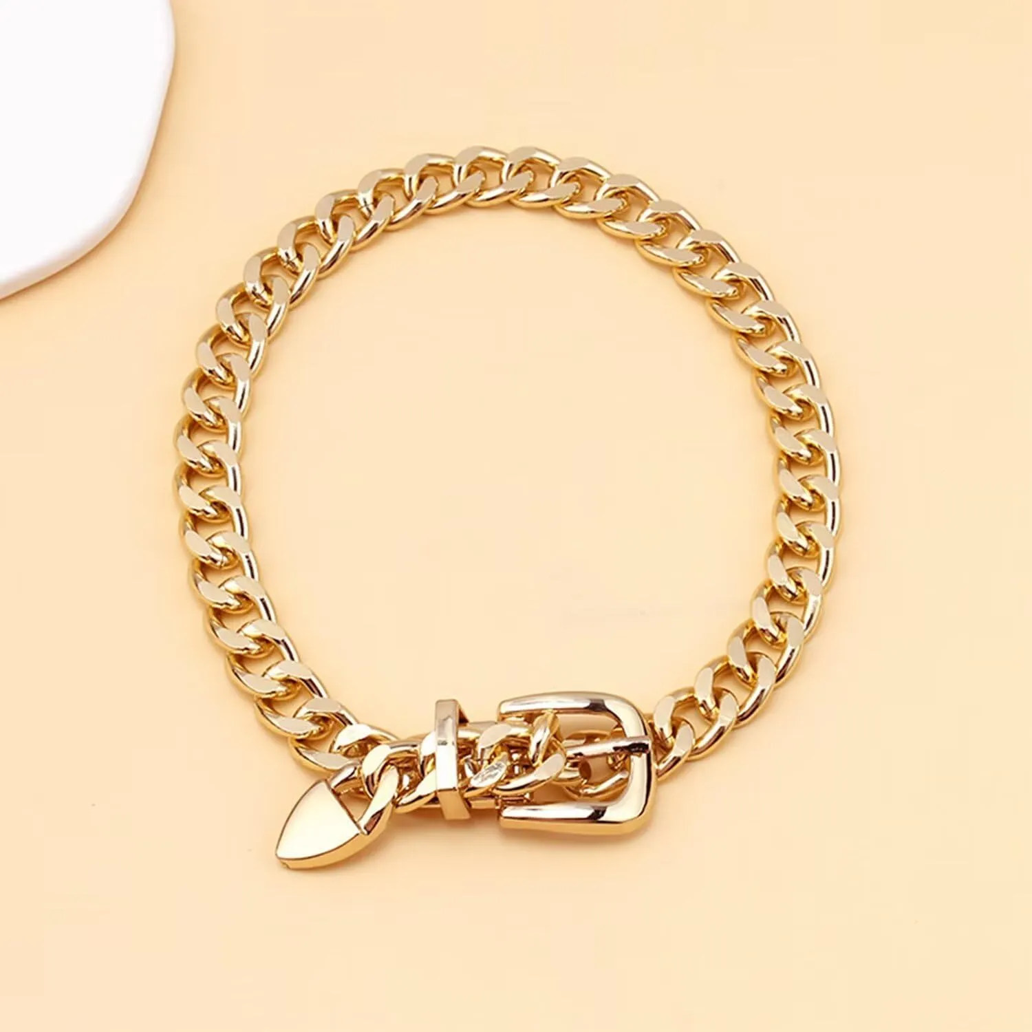 Cuban Link Chain Necklace Punk Belt Buckle Shaped Chunky Choker Necklace Statement Thick Chain Necklace Jewelry Gifts for Women Men