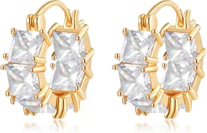 Cubic Austrian Crystal Hoop Earrings for Women 14K Gold Plated Sparkle Huggie Hoops Hypoallergenic Trendy Jewelry
