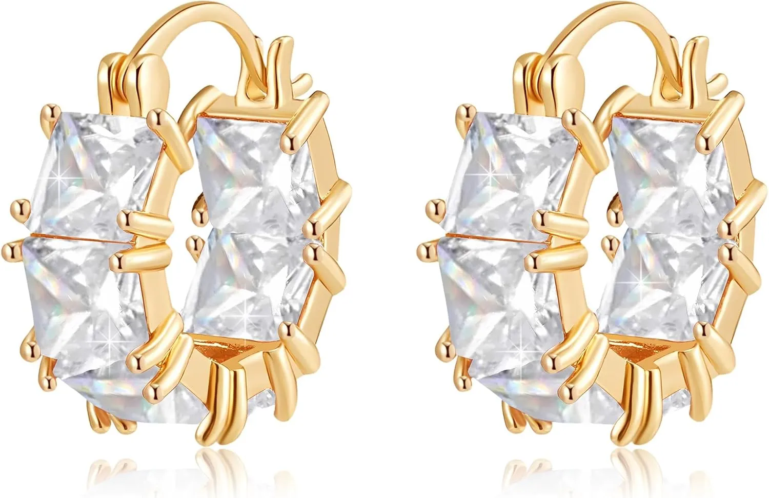 Cubic Austrian Crystal Hoop Earrings for Women 14K Gold Plated Sparkle Huggie Hoops Hypoallergenic Trendy Jewelry