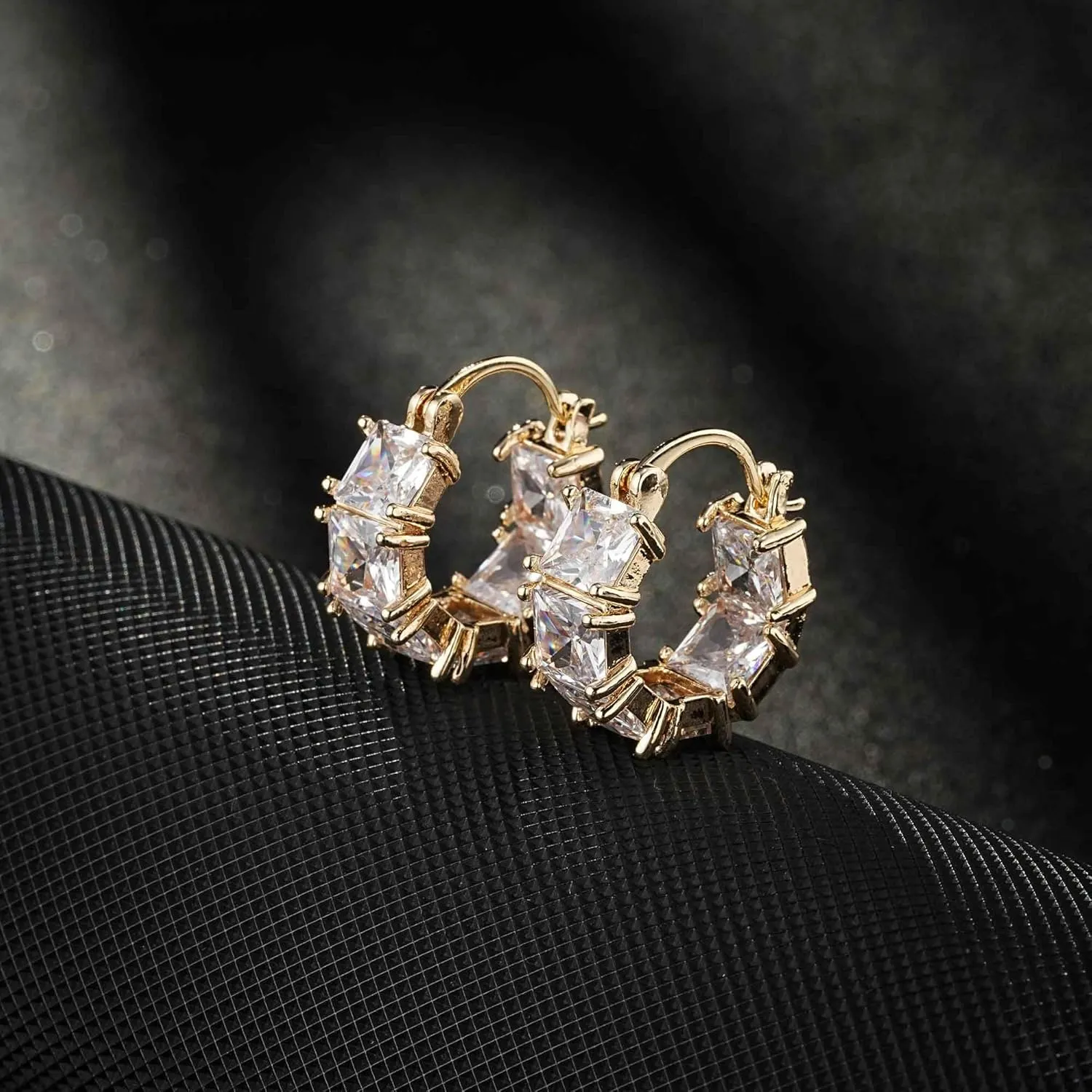 Cubic Austrian Crystal Hoop Earrings for Women 14K Gold Plated Sparkle Huggie Hoops Hypoallergenic Trendy Jewelry