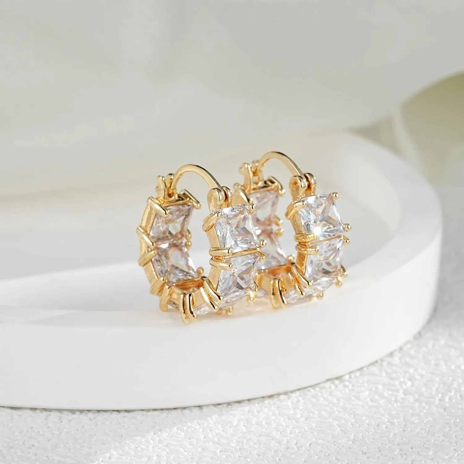 Cubic Austrian Crystal Hoop Earrings for Women 14K Gold Plated Sparkle Huggie Hoops Hypoallergenic Trendy Jewelry