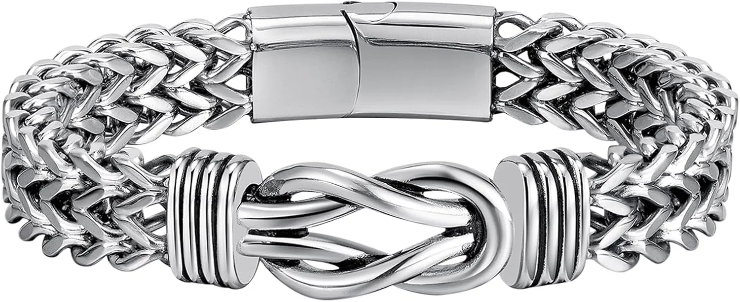 Cupimatch Men's Infinite Symbol Bracelet: Double Wheat Chain Stainless Steel Magnetic Buckle Heavy Metal Bracelet Anniversary Men's Gift