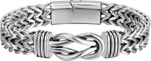 Cupimatch Men's Infinite Symbol Bracelet: Double Wheat Chain Stainless Steel Magnetic Buckle Heavy Metal Bracelet Anniversary Men's Gift