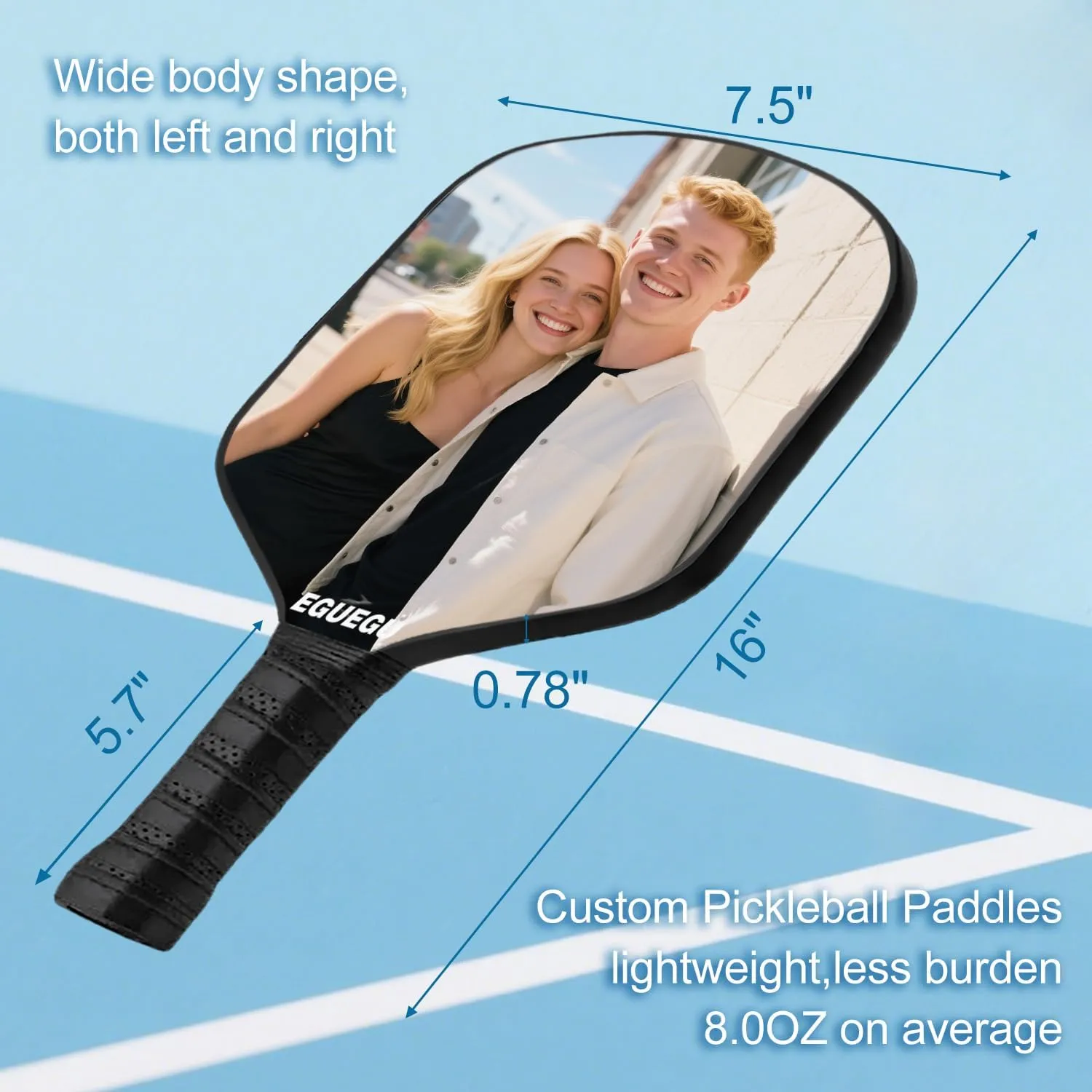 Custom Pickleball Paddles with Photo Text Logo, Personalized Pickleball Paddles with Comfort Grip, Pickleball Paddle Single, Personalized Gifts for Beginners, Lover, Boyfriend