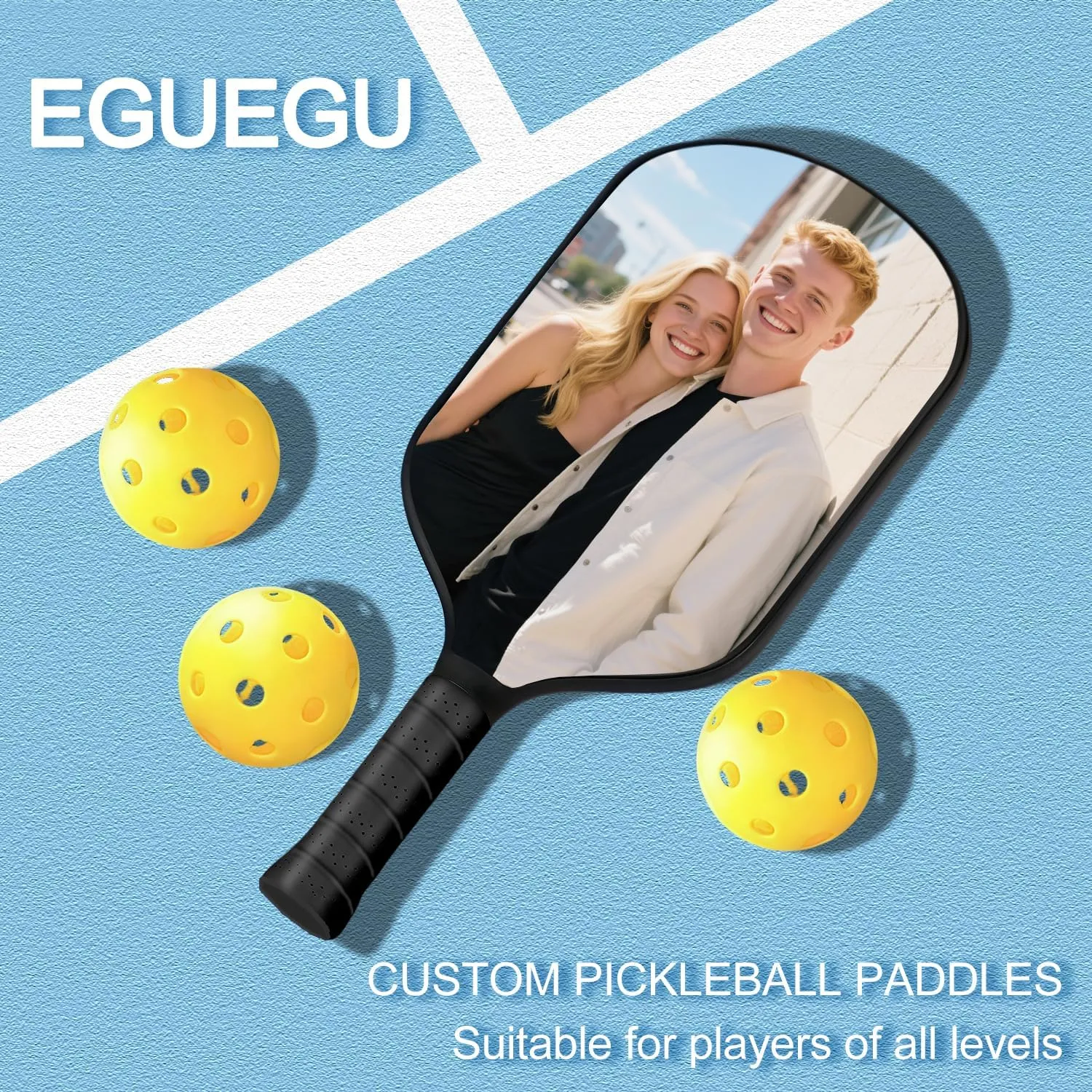 Custom Pickleball Paddles with Photo Text Logo, Personalized Pickleball Paddles with Comfort Grip, Pickleball Paddle Single, Personalized Gifts for Beginners, Lover, Boyfriend