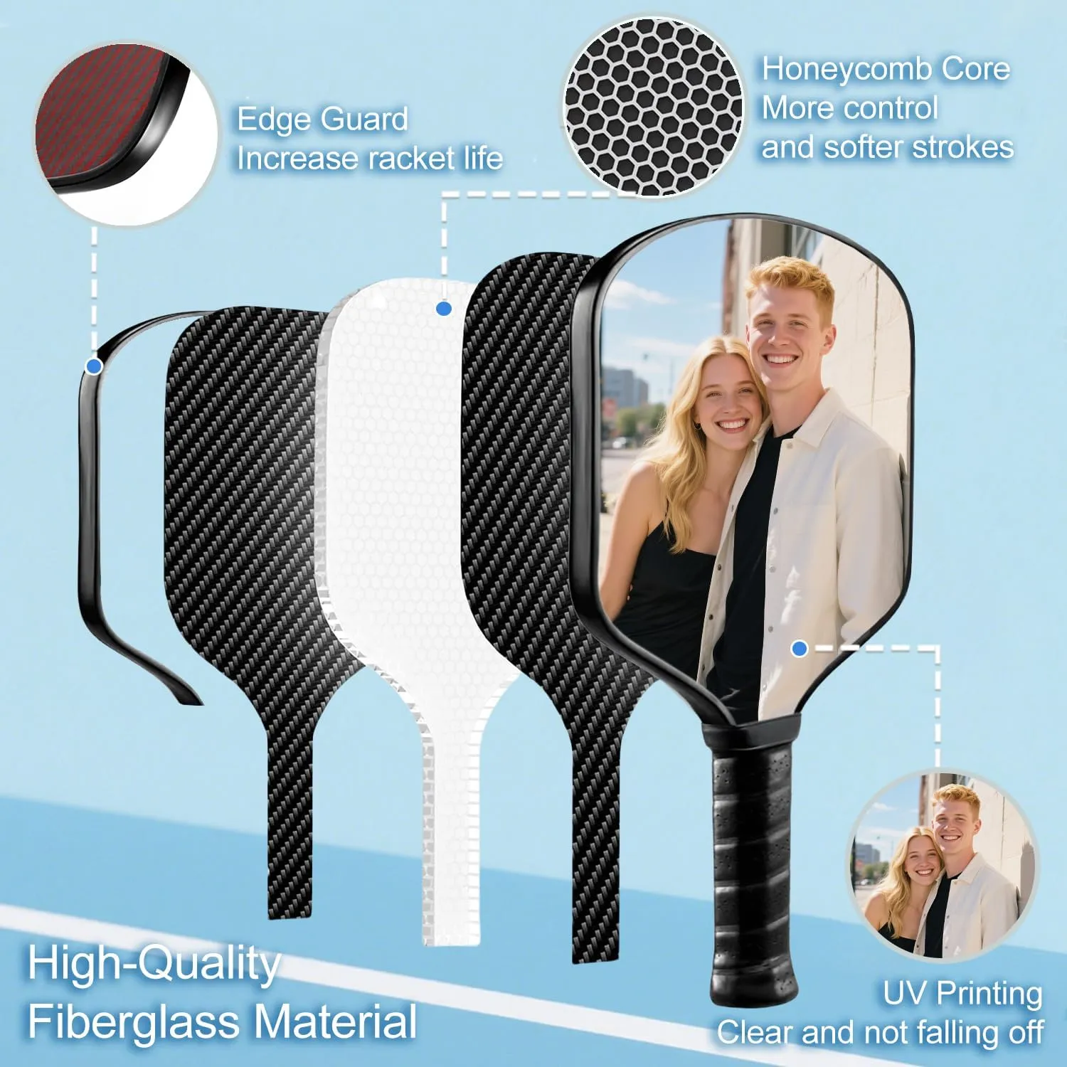 Custom Pickleball Paddles with Photo Text Logo, Personalized Pickleball Paddles with Comfort Grip, Pickleball Paddle Single, Personalized Gifts for Beginners, Lover, Boyfriend